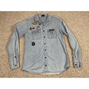 Star Wars Riachuelo Patches Blue Denim Long‎ Sleeve Button Shirt Womens Size XS*